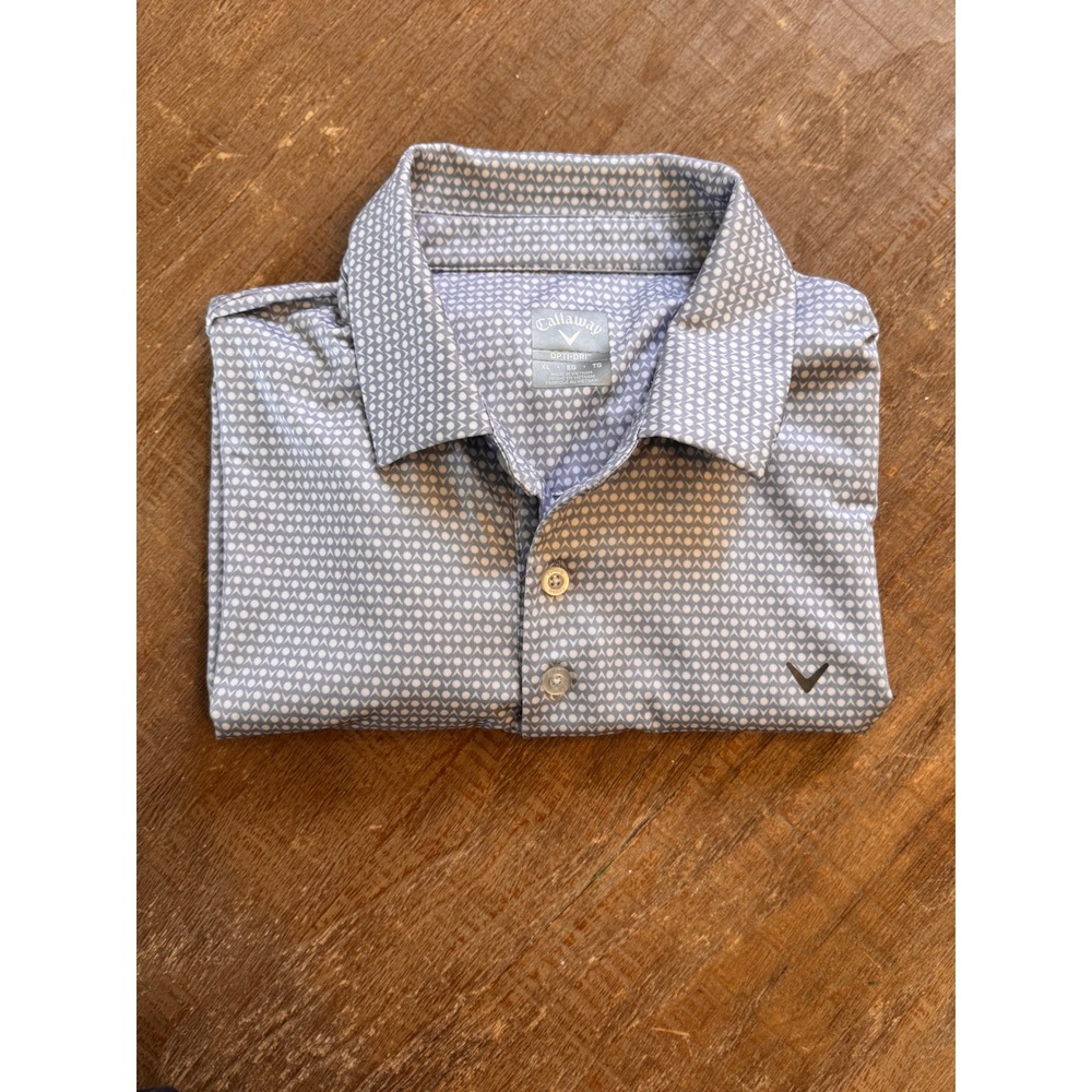 Callaway Opti-Dri Golf Polo Mens XL Light Blue White Geometric Print Performance - Picture 10 of 10